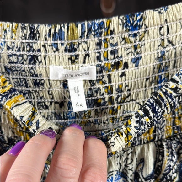 Maurices Blue and Yellow Patterned Straight Leg Pants - Picture 3 of 6